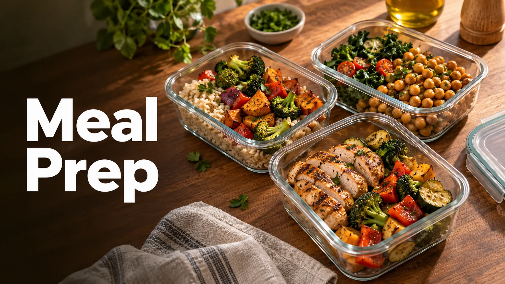 Editorial illustration of glass containers with cooked meals for an article about meal planning and food safety