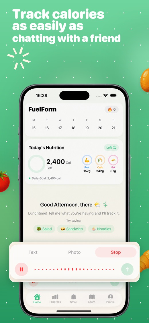 Voice meal logging in FuelForm